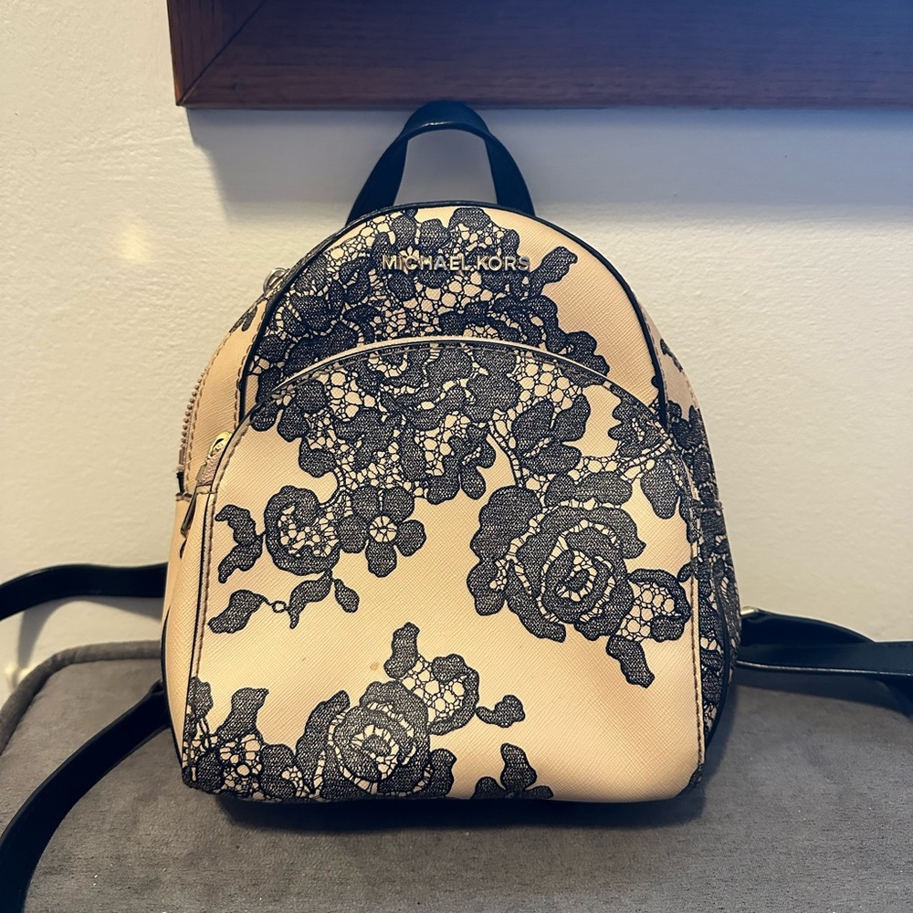 Michael Kors Lace Print Mini Backpack – Black & Beige